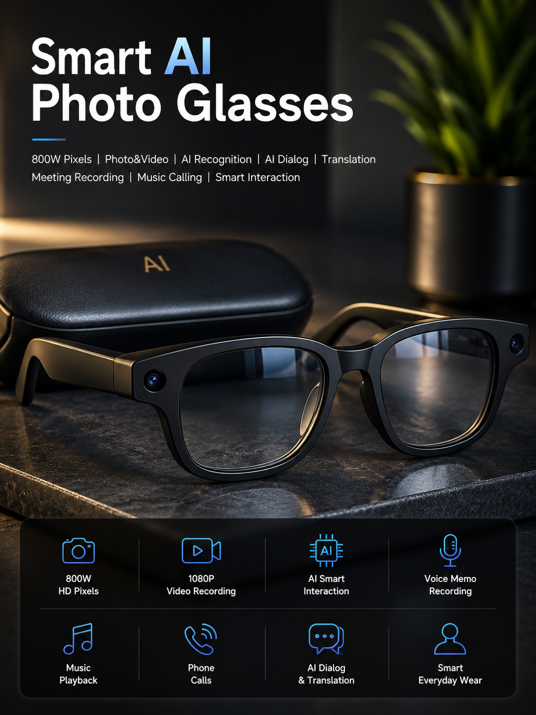 Smart AI Photo Glasses – HD Recording & Smart Interaction