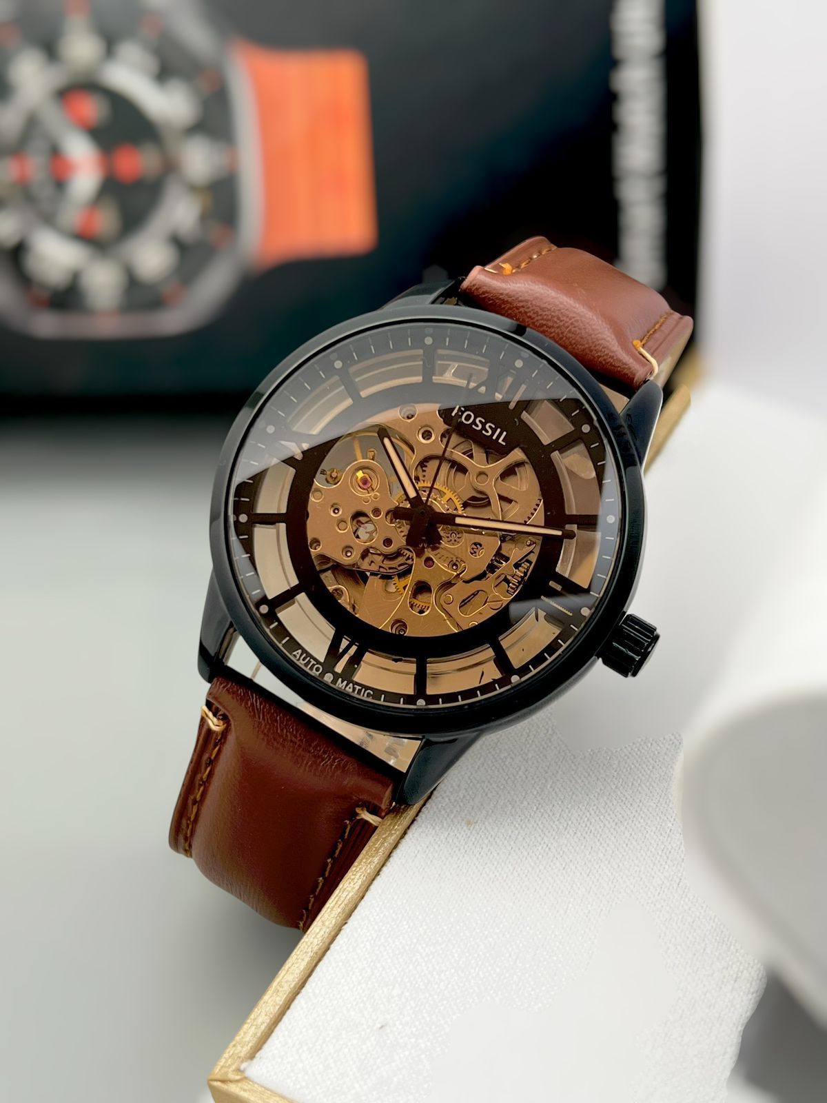 Luxury Skeleton Leather Strap Watch