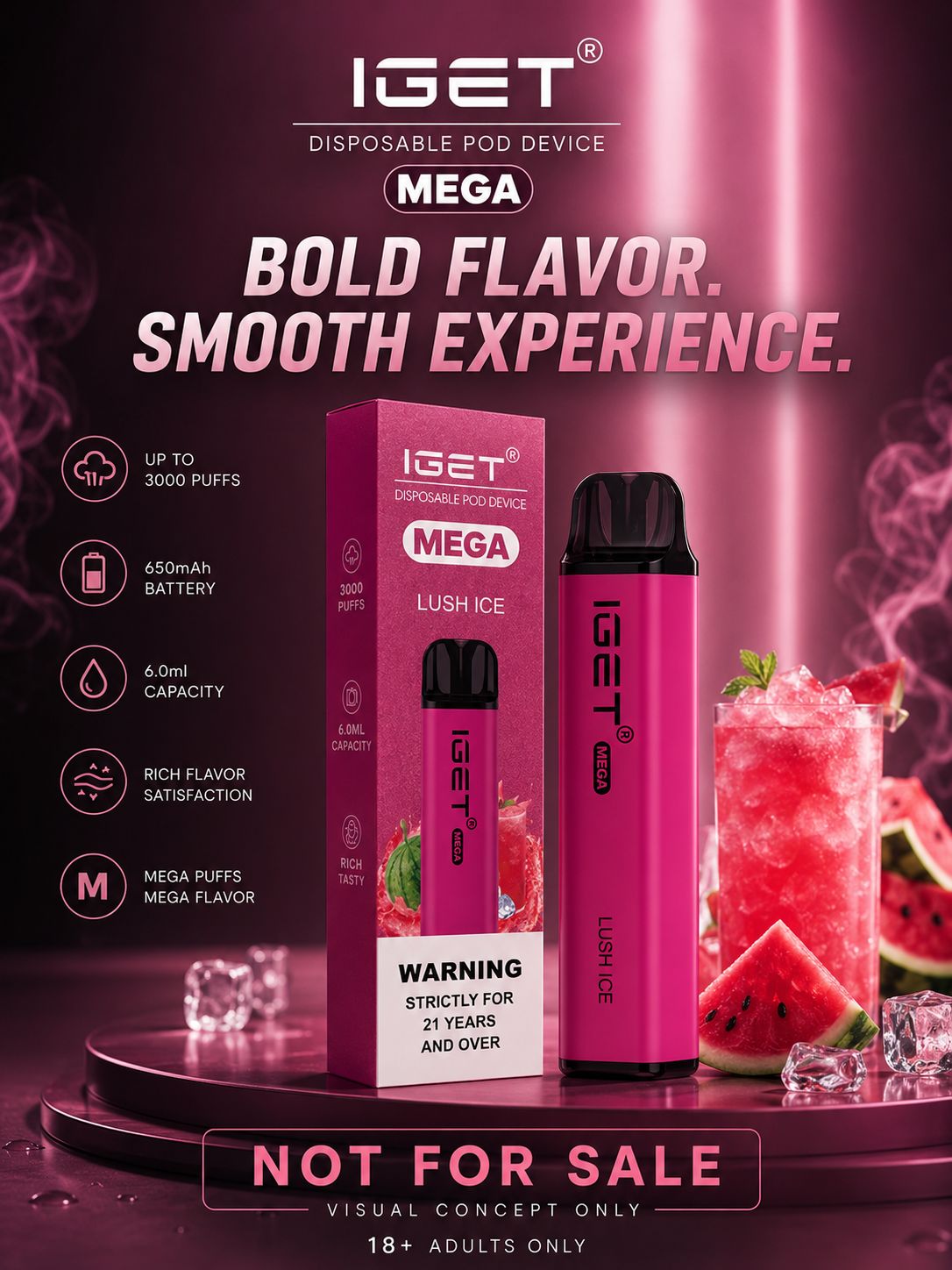 IGET Mega Lush Ice – 3000 Puffs Premium Disposable Pod